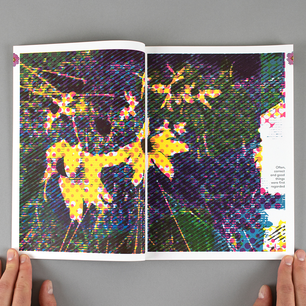 Inside spread with close-up of flowers. Text reads: "Often, correct and good things were first regarded"