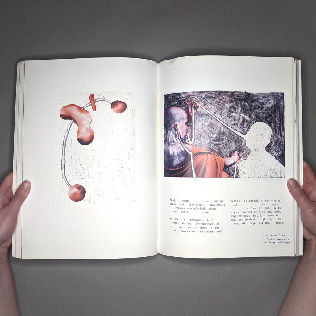 The Circus, inside spread; altered image on verso and recto plus redacted text and handwritten note on verso