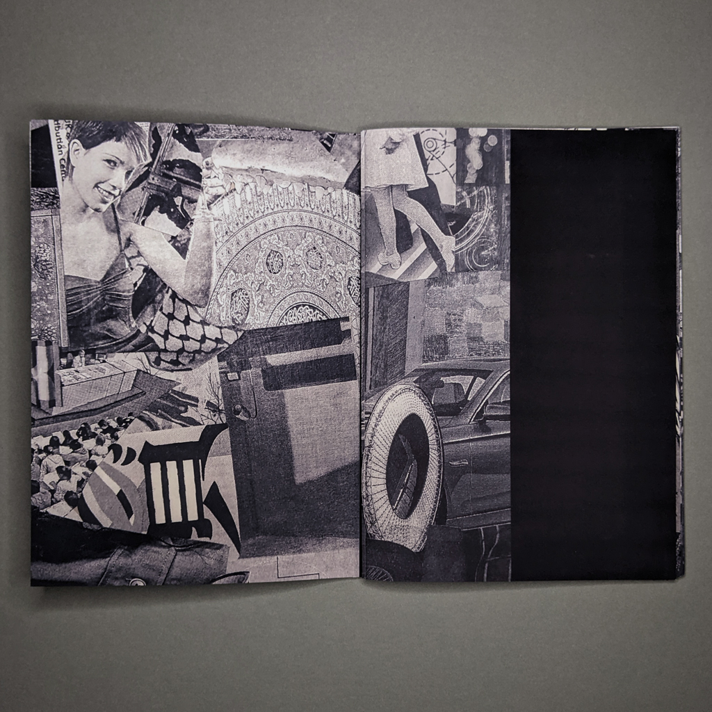 Senza Titolo, inside spread. A vertical band of solid black splits the recto roughly in half.