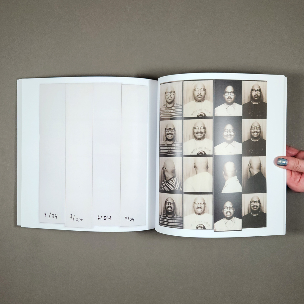 One More Day, inside spread: "One a Four Sons." Right: 4 strips from a photo booth; Left: the back of 4 photo booth strips, with handwritten dates